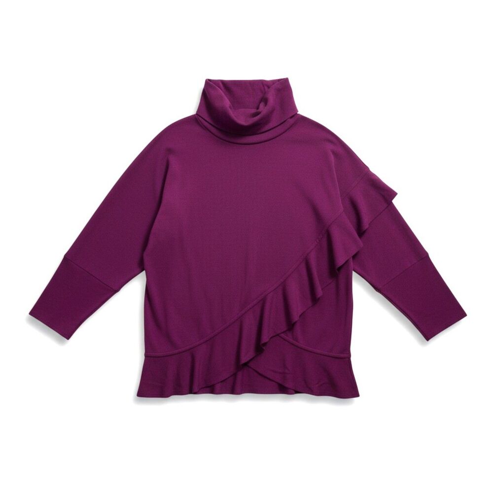 GRACE Cowl Neck, Long sleeve, Ruffle Knit Purple top NWT! Size 2X